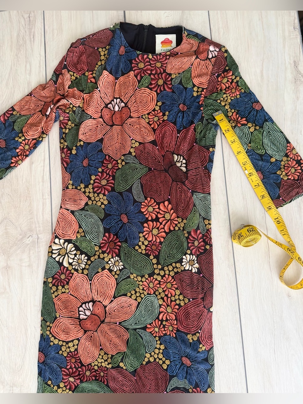 Farm Rio Vibrant Floral Multicolor Midi Dress Medium Tropical Elegant Bodycon - Picture 7 of 13